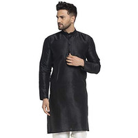Jompers Men's Solid Dupion Silk Kurta (Black,S)