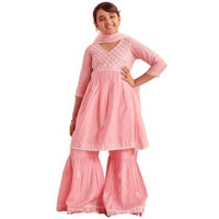 Pspeaches Girl's Cotton Blend Sharara Set (Sha-Pinkchikankari-15-16Y_Pink