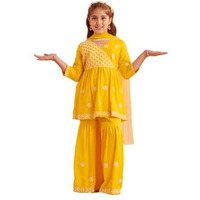 Pspeaches Girl's Cotton Rayon Sharara Set (Sha-Yellowchikankari-8-10Y_Yellow