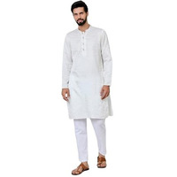 See Designs Men's Full Sleeve Mandarin Collar Off-White Embossed Printed And Foil Printed Straight Kurta - Sdkt2923Xl