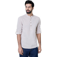 See Designs Men's Roll-Up Sleeve Mandarin Collar Men Beige Pure Cotton Short Kurta - Sdkt2965Xl