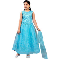Aarika Girls Ethnic Wear Turquoise Colour Thread Embroidery Net Lehenga Choli Set (4-10 Years)
