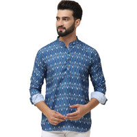 Sojanya (Since 1958, Men's Pure Cotton Peacock Blue Printed Only Short Kurta