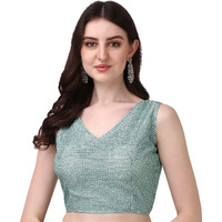 Pujia Mills Womens V Neck Sleeveless Saree Blouse(Gk Bonding Sea Green_38)