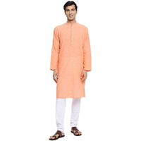 Fabindia Men's Cotton Embroidered Slim Kurta (102888103_Orange
