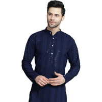 Jompers Men's Navy Sequins Chikankari Embroidered Kurtas (Navy, Xl)