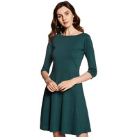 Miss Chase Women's Super Soft Round Neck 3/4 Sleeves Solid Mini Skater Dress With Zip Closure | 3 Colors(Mcaw17D09-70-48-04, Green, Medium)