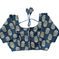 Pujia Mills Woman Designer Rama Color Cotton Paisley Printed Round Neck With Sleeve Readymade Blouse 38 Size