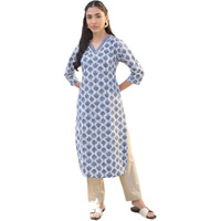 Stylum Women's Striped Printed Straight Kurta (Indiraga38_Blue, M)