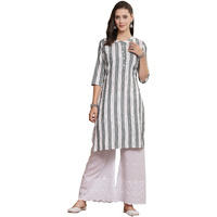 Stylum Women's Self Designed Cotton Blend Straight Kurta (Urvashi38_Grey, M)