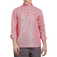 Divisive Men's Pure Cotton Linen Full Sleeves Ethnic Casual Relaxed Fit Short Kurta/Shirt (Dkrt504_Xxl_Pink)