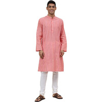 Fabindia Men's Cotton Self Design Relaxed Kurta (1030806Coral_Pink