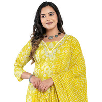 Rytras Women's Cotton Printed Straight Kurta With Palazzo Pant And Dupatta Set(Ryt569,New,Yellow,Xxl)