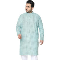 Sojanya Plus (Since 1958) Men's Cotton Linen Sea Green Foil Printed Only Long Kurta