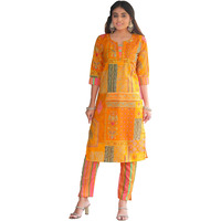 Sugathari Women's Dress Yellow Round Neck Salwar Suit Set For Women (Salwarsuit 100 Yellow L)