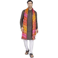 Divisive Men's Printed Art Silk Bandhani Dupatta/Stole(Ddp19_Pink - Red)