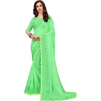 Glory Sarees Plain Weave Georgette Saree With Blouse Piece (Gs_Taj101_Green)