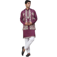 Jompers Purple Men's Embroidered Waistcoat And Kurta Pyjama (Purple, L)
