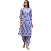 Lookmark Women's Cotton Blend Trendy Regular Fit Solid Printed Kurti With Stright Bottom |Kurti Set For Women (Az-Lm-Og-Ks2208-Xl) Purple