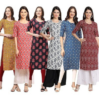 Pinkmint Women's Crepe Digital Print Straight Kurta [Pack Of 6] (Bd-333-346-345-357-353-374-L)