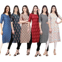 Pinkmint Women's Crepe Digital Print Straight Kurta [Pack Of 6] (Cke-353-335-332-337-336-334-M)