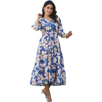 Leriya Fashion Women's Rayon Casual Below The Knee Western Dress (Lf-W.Dress-Wd1317_Blue