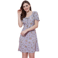 Oomph! Women Mini/Short A-Line Grey Dress In Crepe Fabric With Sweetheart Neck And Puff Sleeves - Md494Xxl