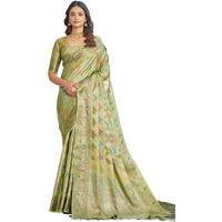 Satrani Women's Silk Weaving Saree With Unstitched Blouse Piece (4241S6683N_Pista Green & Multi)