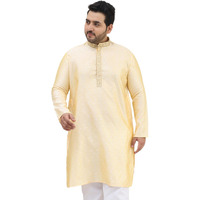 Sojanya Plus (Since 1958) Men's Silk Blend Gold Self Design Only Kurta
