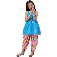 Pspeaches Girl's Net Dhoti Set (Dh-Bluefoiltikli-4-5Y_Blue