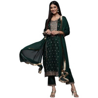 Varanga Green Embroidered Kurta Paired With Tonal Bottom And Dupatta