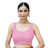Vihu Fashion Women's Georgett Floral Sleeveless Regular Blouse (Vf B Lucknowi 3 Baby Pink 38