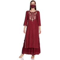 Ishin Women's Viscose Rayon Straight Embroidered Zari Floral Print Maroon Kurta Suit Set With Skirt Kplpmre-8049D_S_Maroon