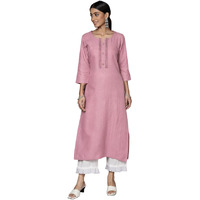 Varanga Mauve Embroidered Kurta With Round Neck