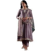 Varanga Women Lavender Zari Lace Embellsihed A Line Kurta With Bottom And Dupatta