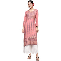 Anubhutee Women's Viscose Rayon Peach Foil Print Ethnic Motifs Printed Straight Kurta