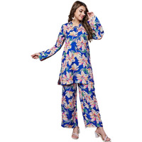 Greciilooks Women Rayon Blend Ethnic Wear Formal Kurta Co-Ord Set (Gl-W1846&Tr903-M-Blue Blue)