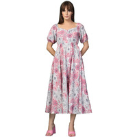 Oomph! Flared Dress For Women Stylish | Long One Piece For Women | Puff Sleeve Long Dress | Floral Print Maxi One Piece | Western & Fusion Wear