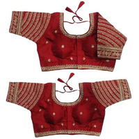 Pujia Mills Women's Blouse Readymade Blouse Embroidery Multi Coding Gold Thread Indian Ethnic Designer Stitched Women's Readymade Saree Blouse For Women For Saree Lehenga Choli (Red, 38)