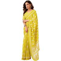 Satrani Women's Pure Cotton Printed Saree With Unstitched Blouse Piece (3886S388N_Yellow & White)