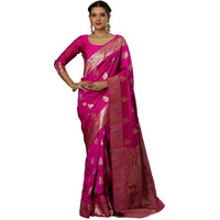 Satrani Women's Silk Blend Weaving Banarasi Saree With Unstitched Blouse Piece (4106S758N_Magenta2)