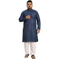 Sojanya Plus (Since 1958) Men's Cotton Blend Navy Blue And Black Printed Kurta And White Pyjama Set