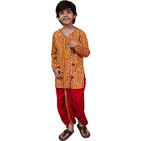 Pspeaches Boys Bandhani Printed V Neck Gotta Patti Kurta With Dhoti Pants (7-8Years)
