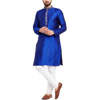 Sojanya (Since 1958 Men's Royal Blue Jacquard Silk Kurta & Churidaar Pyjama