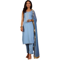 Varanga Women Blue Straight Kurta With Tonal Bottom & Dupatta