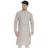 Divisive Men's Thread Embroidered Linen Blend Only Slim Fit Kurta (Dkrt1163_Xl_Bisque)