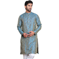 Jompers Blue Men Blue Silk Blend Straight Kurta Pyjama Set (Blue, Xxl)