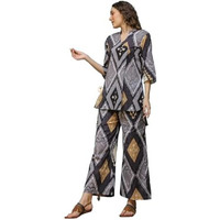 Nermosa Women Co-Ords Set For Women | Kurta Sets | Kurta Pant Set | Coordinate Set | Summer Suit | Printed Short Kurti With Pant Set (In, Alpha, Xl, Grey)
