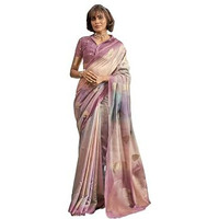 Pujia Mills Women's Leaf Zari Woven Design With Ombre Print Silk Saree With Unstitched Blouse