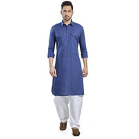 Be Active Men's Solid Pathani Navy Blue Kurta Set || Men Kurta Pajama || Men Kurta Pajama Set || Kurta Pajama For Men (Rfsp0002 7 (Navy Blue)-L)